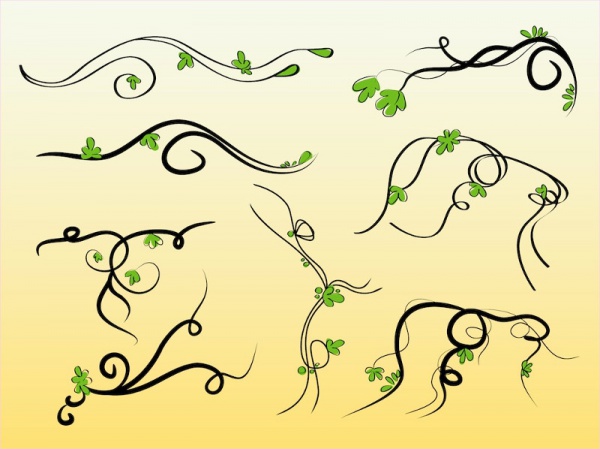 Swirly vines lush leaves Vector