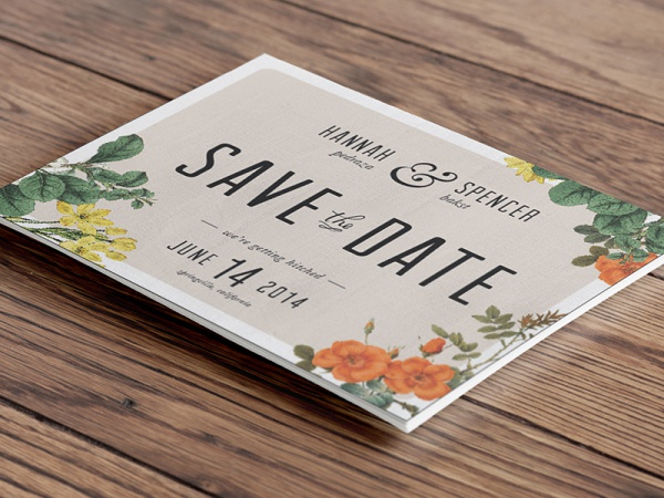 Typography Wood Floral Engagement invitation