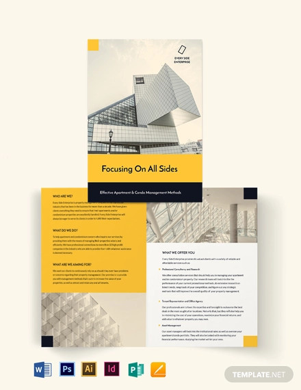 apartment condo property management bi fold brochure template