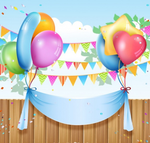 Birthday banner with balloons and buntings