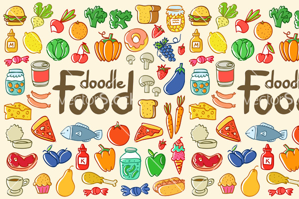 Colored food doodle vector