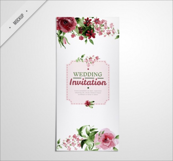 Cute Wedding Long Flyer with Watercolor Roses