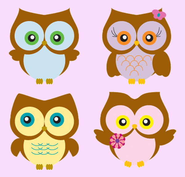 Four owls in different poses Vector