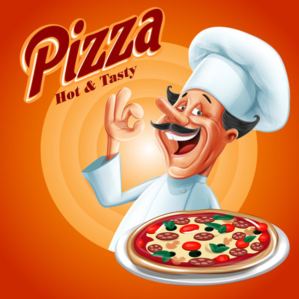 Funny Chef With Pizza vector