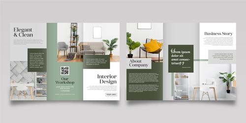 Interior Design Trifold Brochure Vector Template