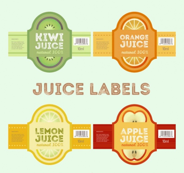 Juice Product Labels in Flat Design