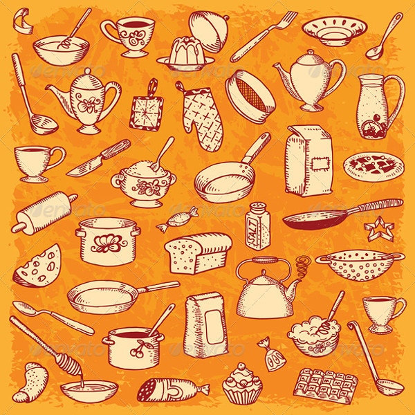Kitchen and Cooking Doodle Set Vector