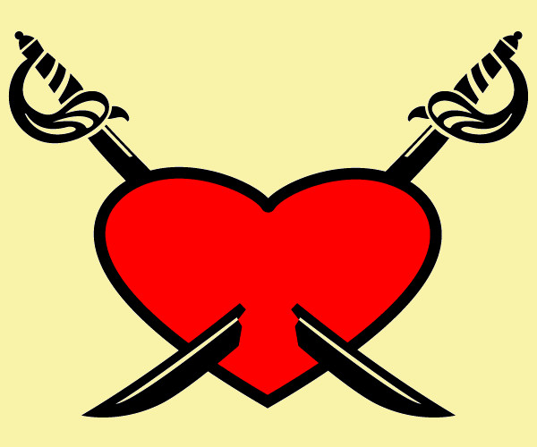 Love Red Heart with Crossed Swords Vector