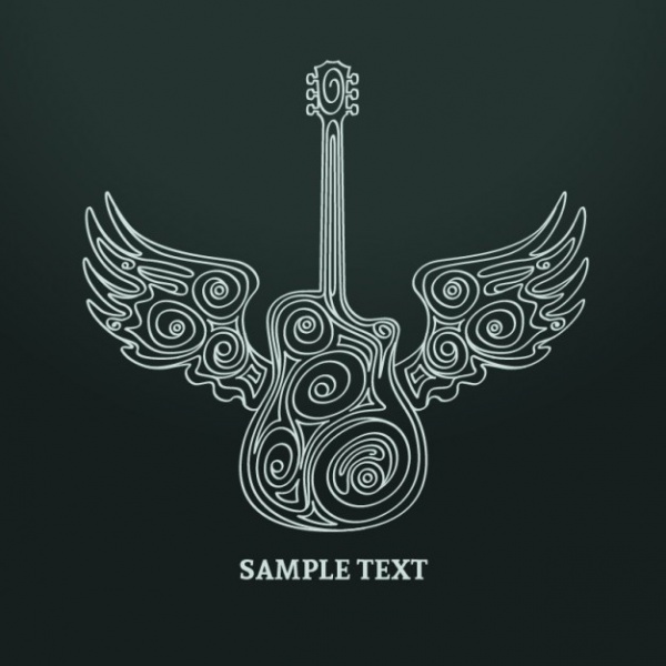 Ornamental guitar with wings Vector