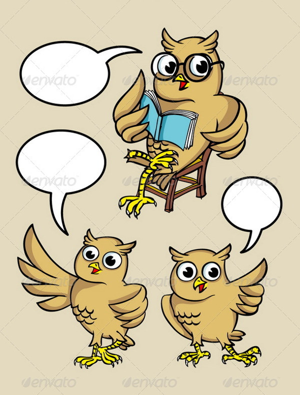 Owl Cartoon Character Vectors