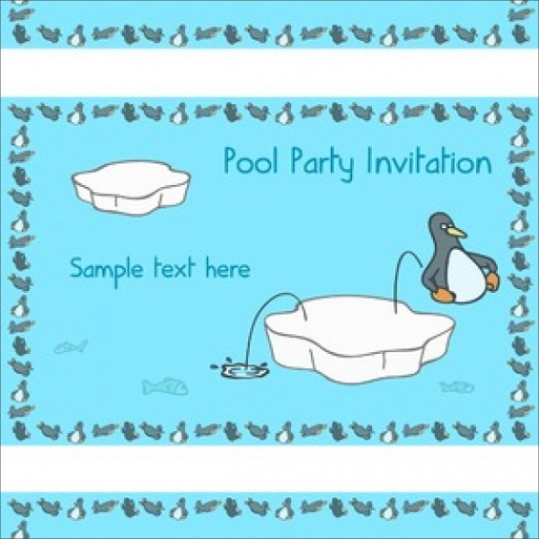 Penguin Swimming Pool Party Invitation Card