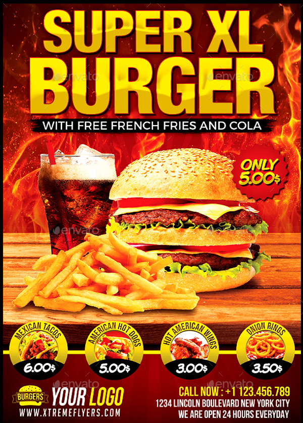 Realistic Burger PSD Flyer