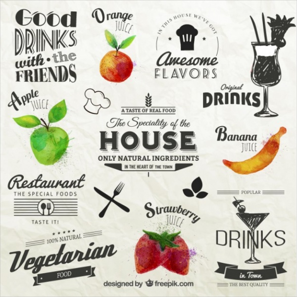 Retro Food Labels with Fruits