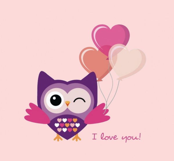 Romantic Flat Owl Free Vector