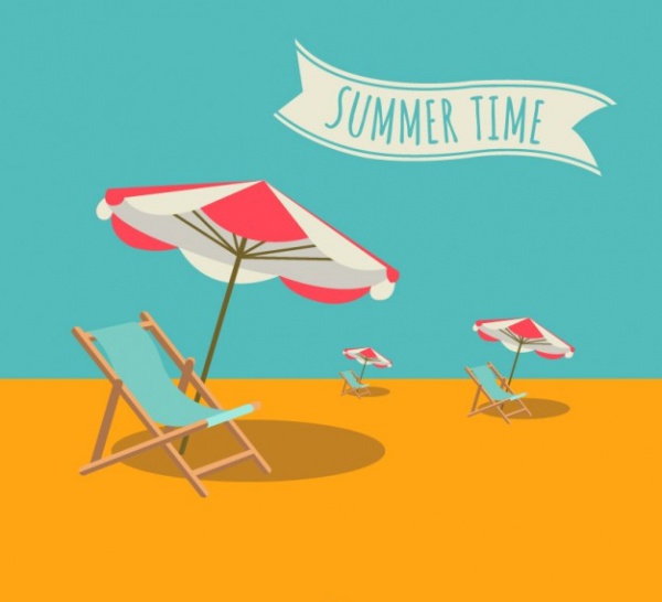 Summer time deck chairs and umbrellas Illustration