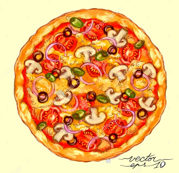 Watercolor Style Pizza Vector