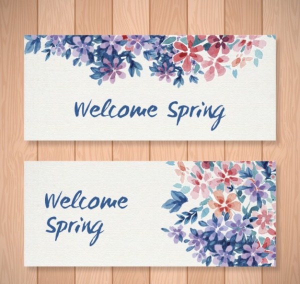 Watercolor floral welcome spring banners