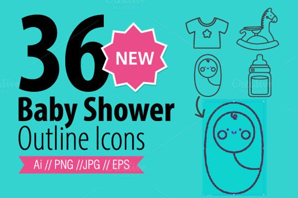 Baby Girl Shower Icon Set