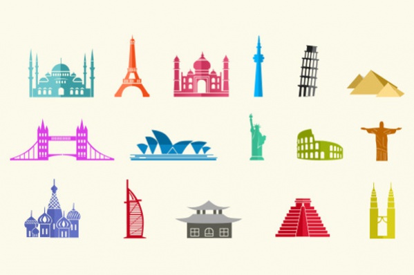 Colorful City landmark Icons