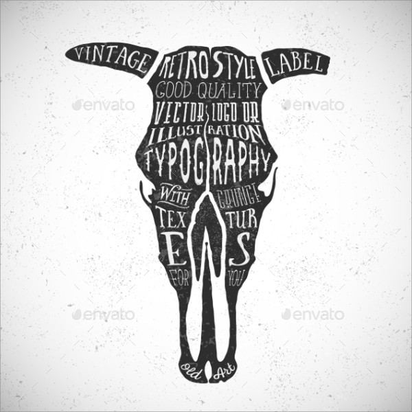 Cow Skull Typography Vector