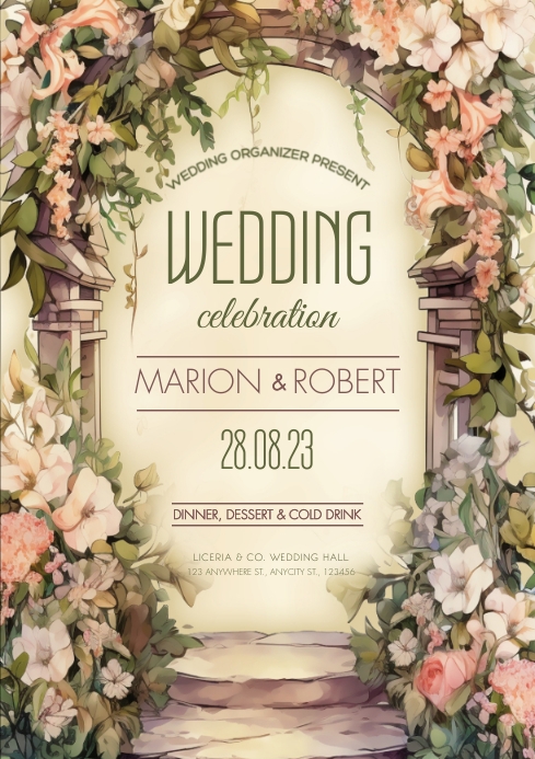 Floral Cartoon Wedding Celebration Template