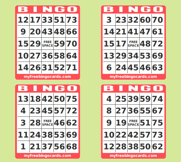 Free Printable Number Bingo Cards