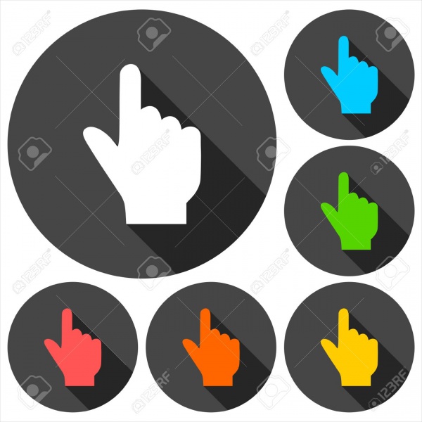 Hand Cursor Icons Set With Long Shadow