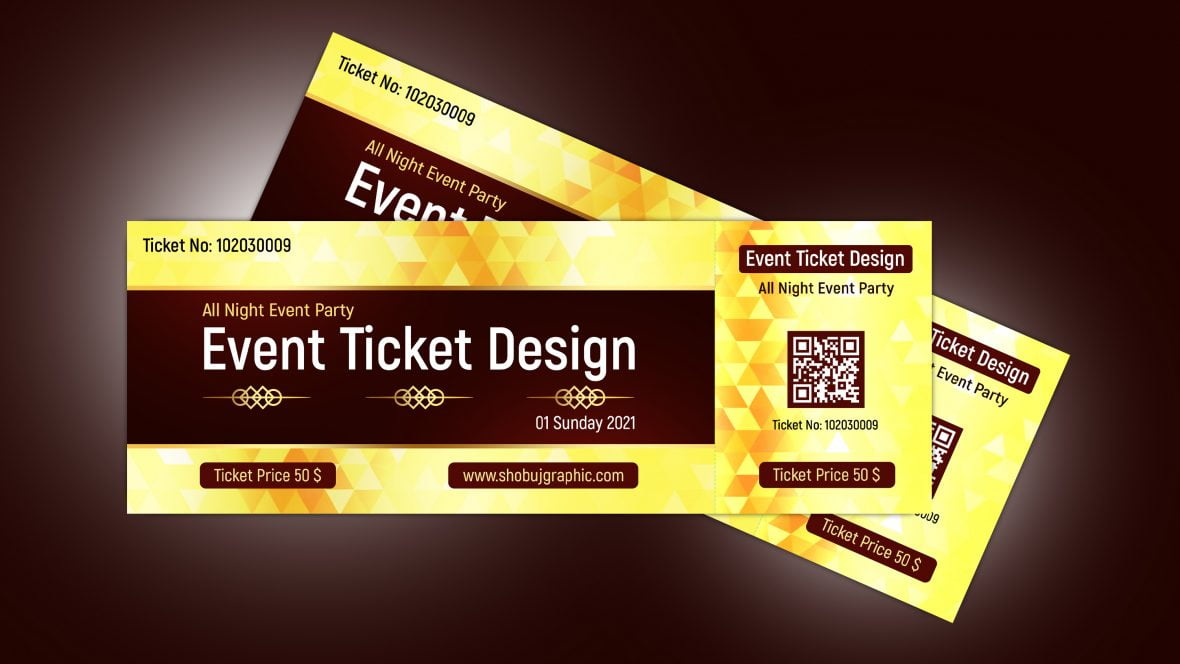 Luxury Golden Event Ticket Design Photoshop Psd