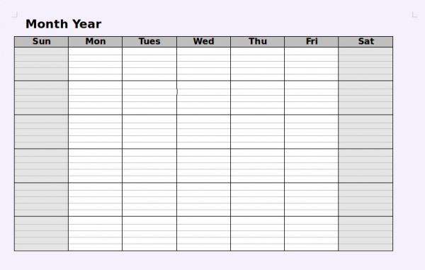 Monthly Blank Calendars