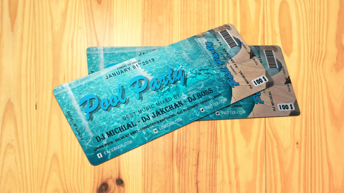 Pool Party Event Ticket Design Template psd