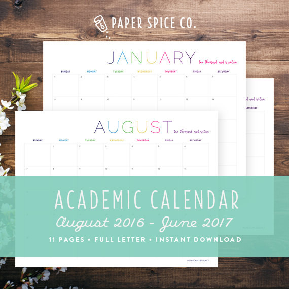 Printable Monthly Academic Calendar