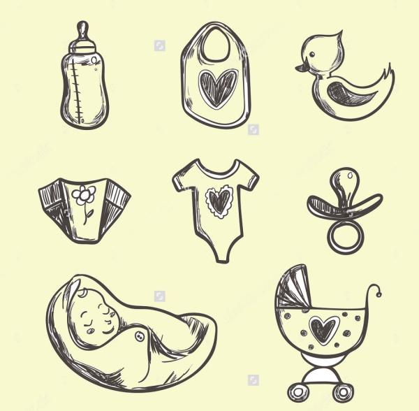 Retro Style Baby Shower Icons