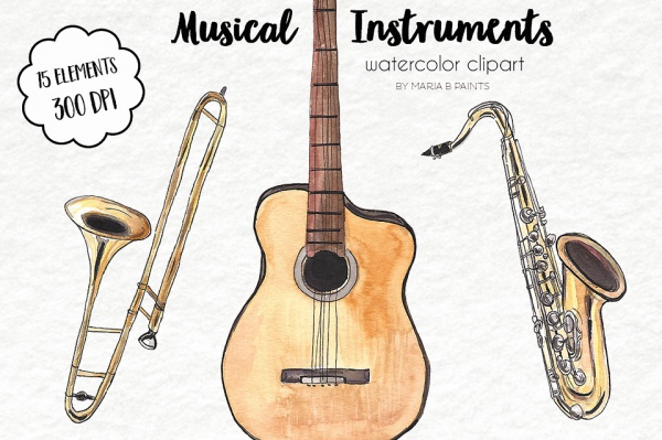 Watercolor Clipart of Music Notes