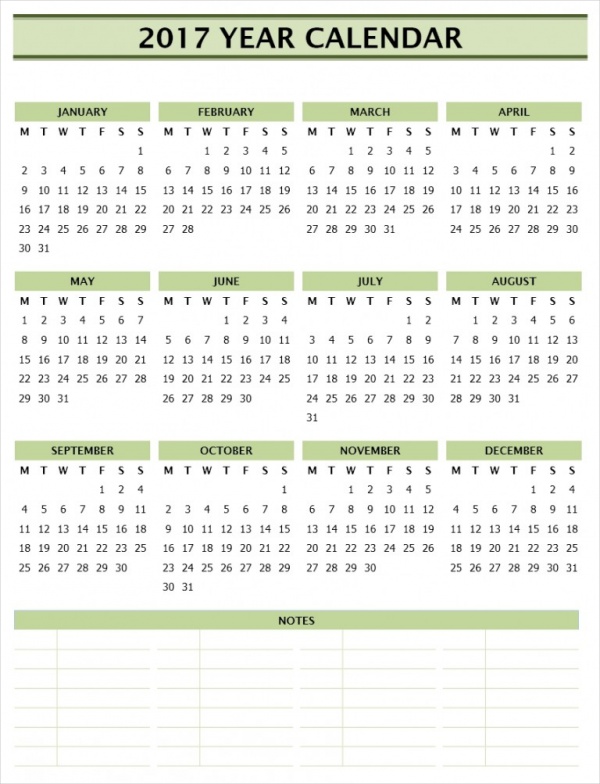 2017 Year Calendar Template