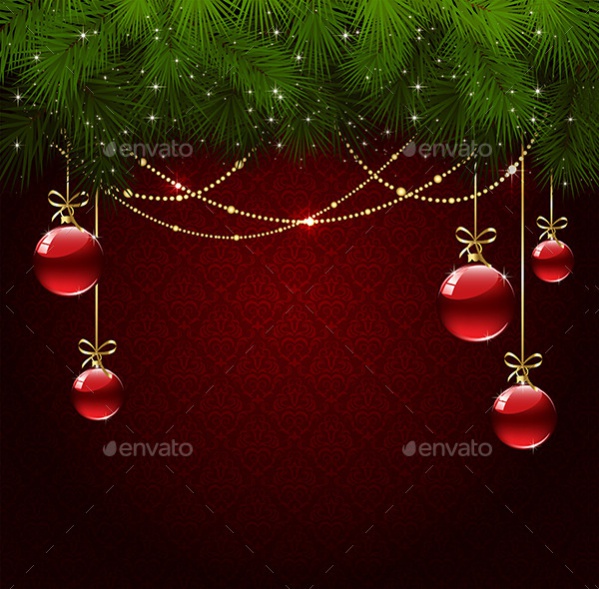 Christmas Balls on Red Wallpaper