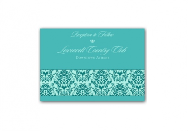 Damask Blue Wedding Reception Card