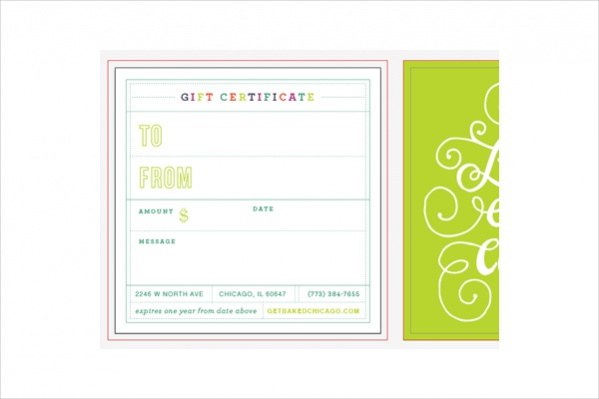 Free Bakery Gift Certificate Template