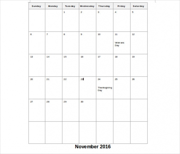 Free Printable Monthly Calendar