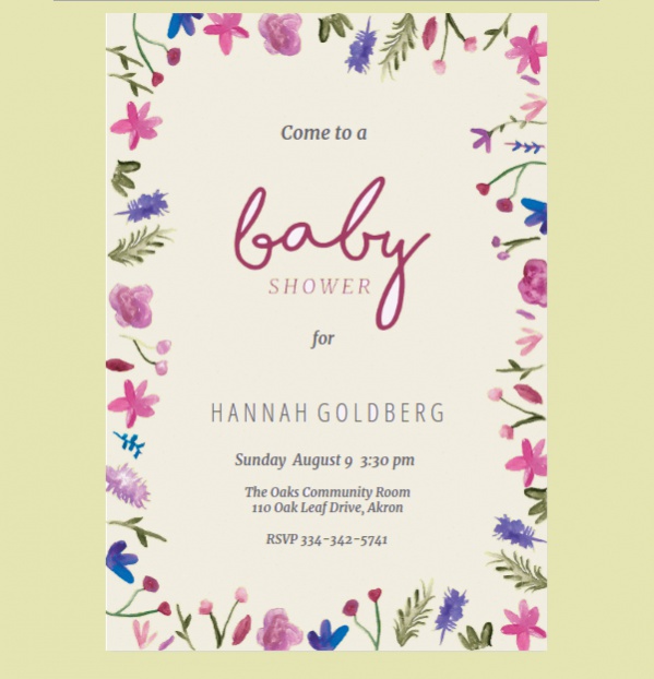 Free Watercolor Baby Shower Invitation