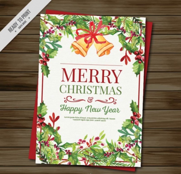 Watercolor Christmas Card With bells