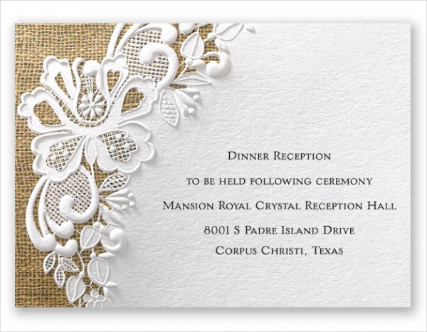 White Lacy reception Invitation