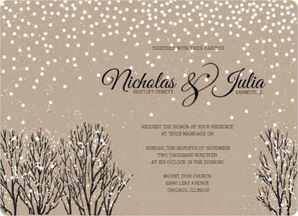 Winter Snow Wedding Invitation Wording