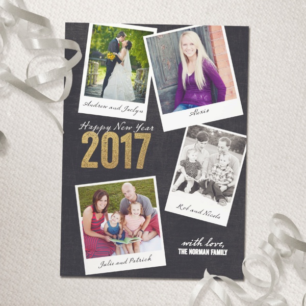 2017 glitter new year photo card