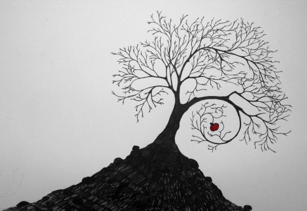 Apple Tree Drawing with Roots