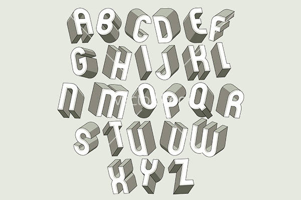 Bold and heavy 3d letters set