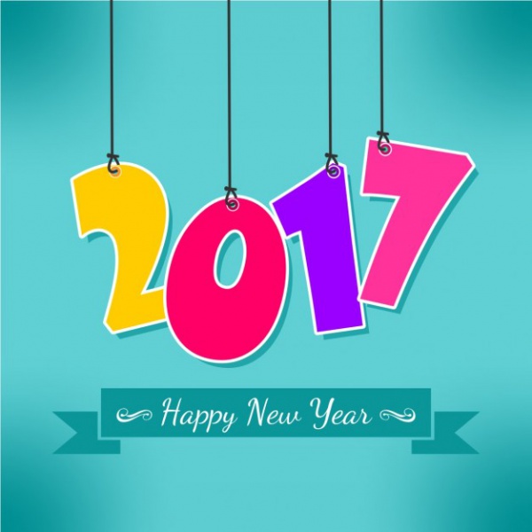 Cartoon New Year Card with a Blue Background