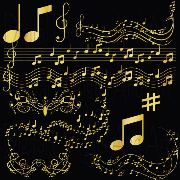 Gold Colored Music Notes Clipart
