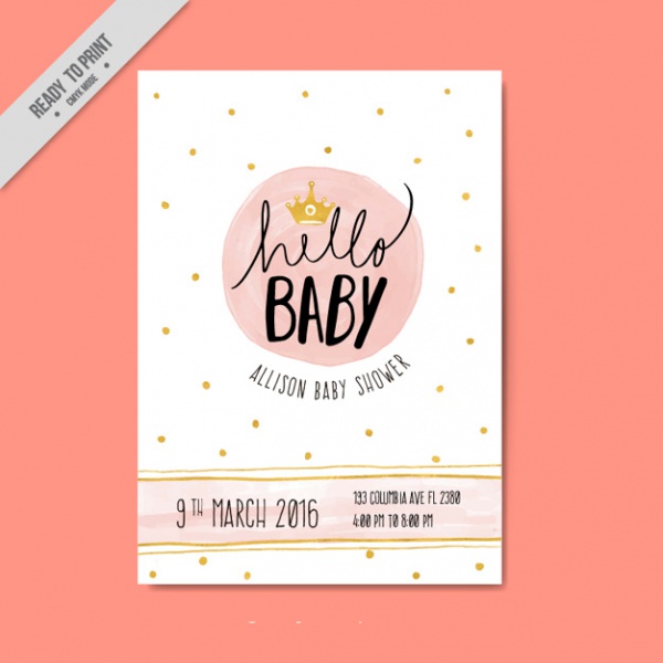 Golden Baby Shower Party Invitation