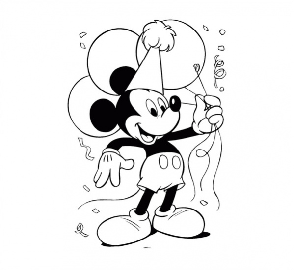 Mickey Mouse With Ballons Coloring Page