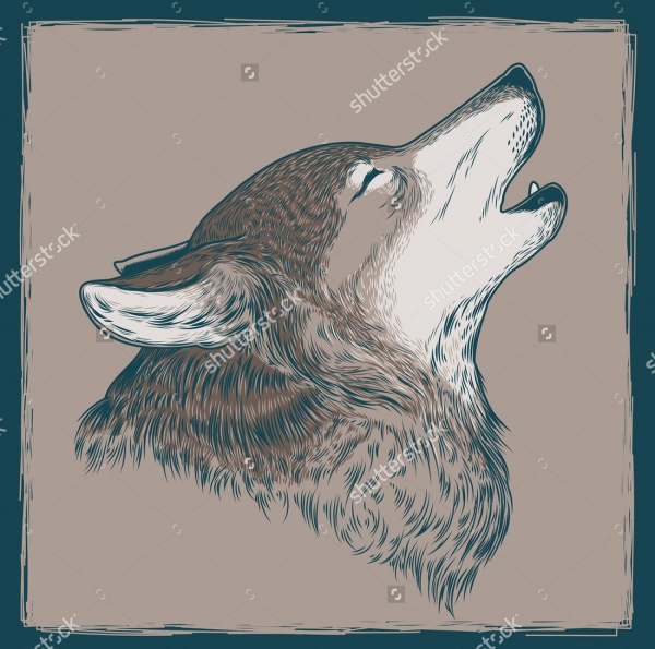 Retro Howling Wolf Drawing